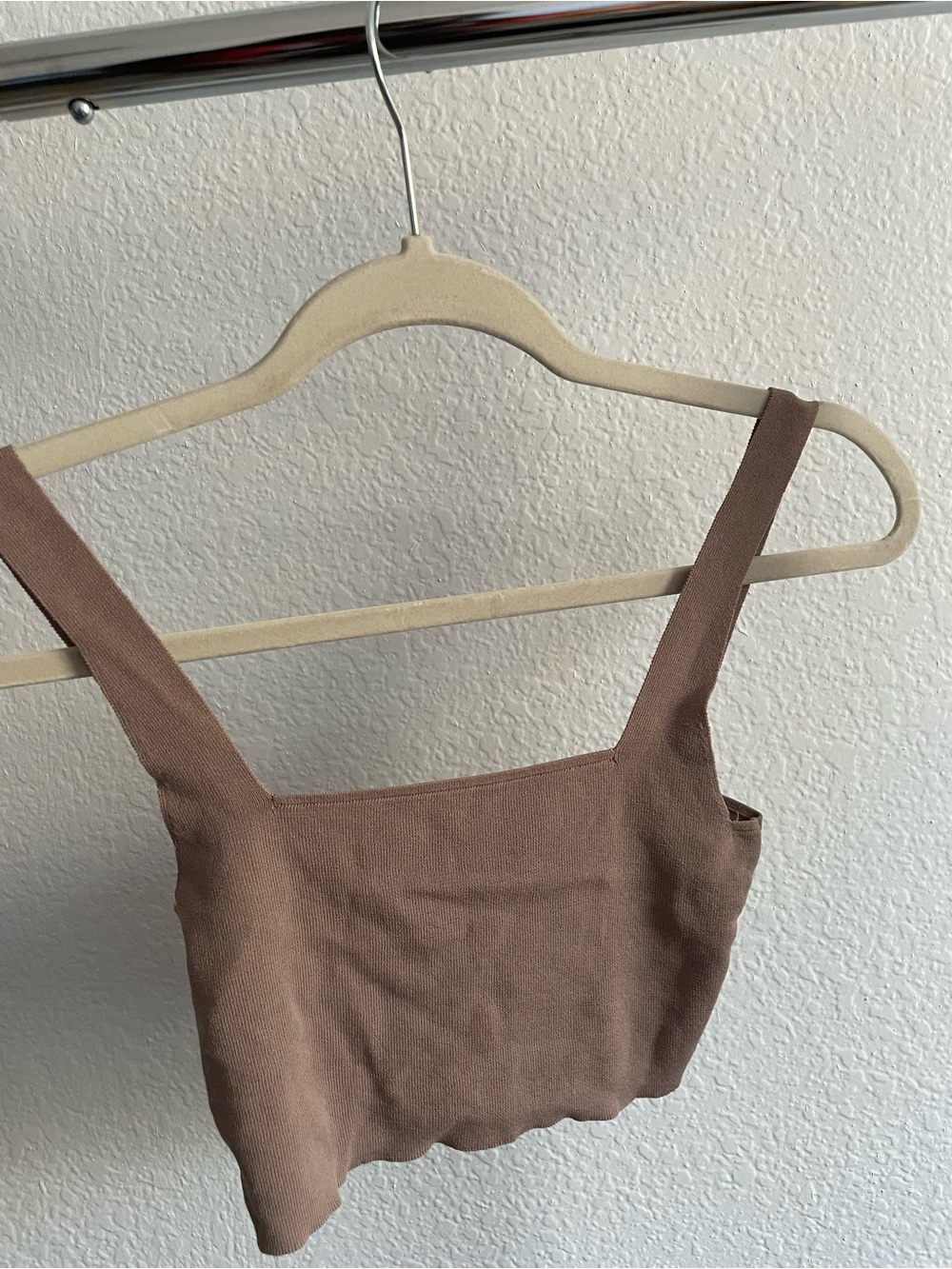 Zara Brown Square-Neck Crop Camisole